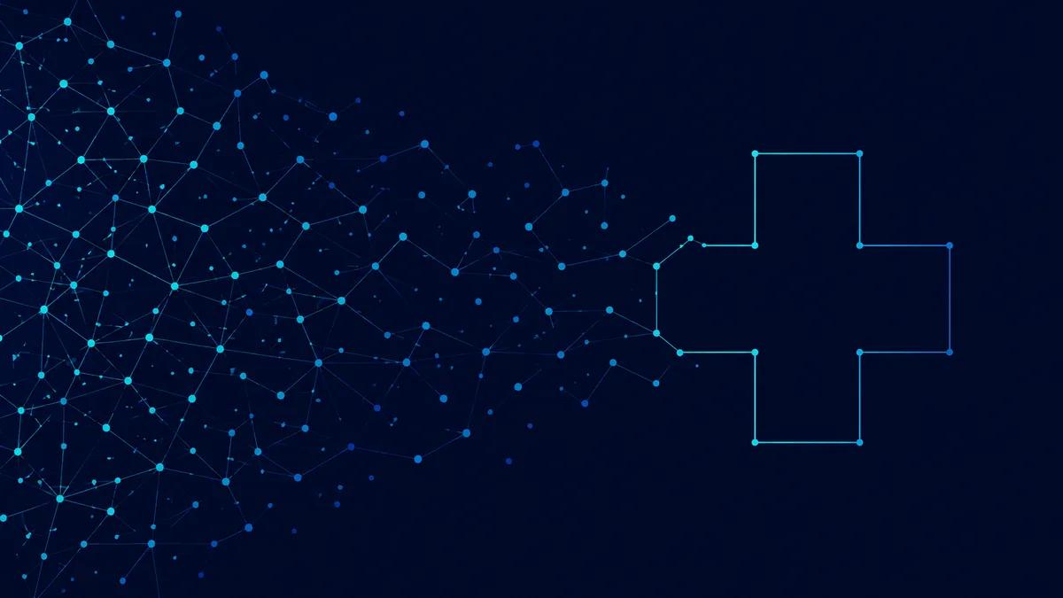 Illustration: a glowing node linked outward to several smaller connected points.