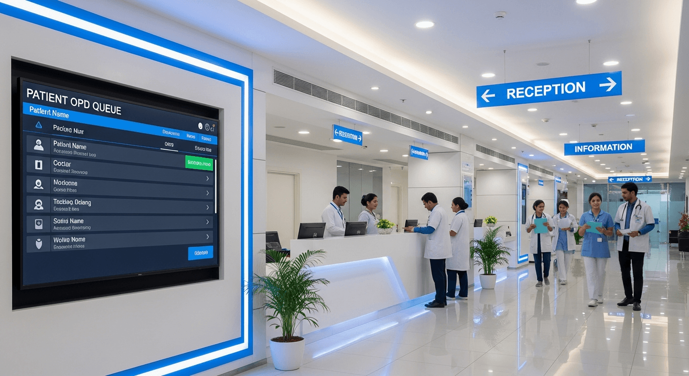 Modern Indian hospital with digital management system