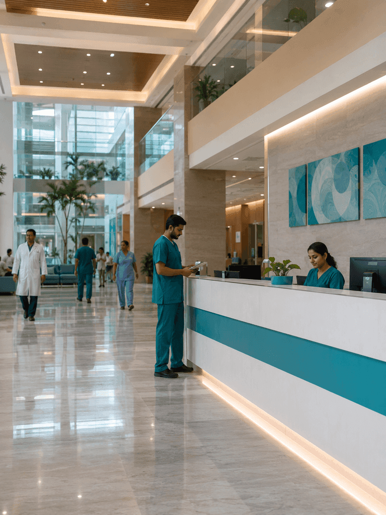 Modern hospital lobby and reception