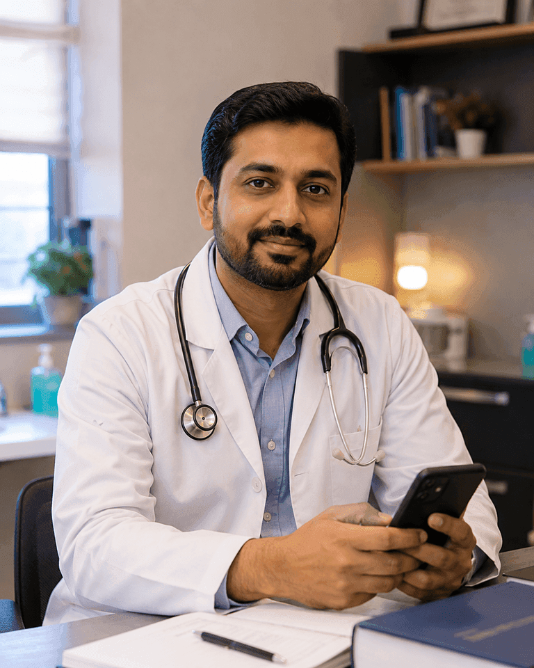 Solo Indian general physician in a private clinic