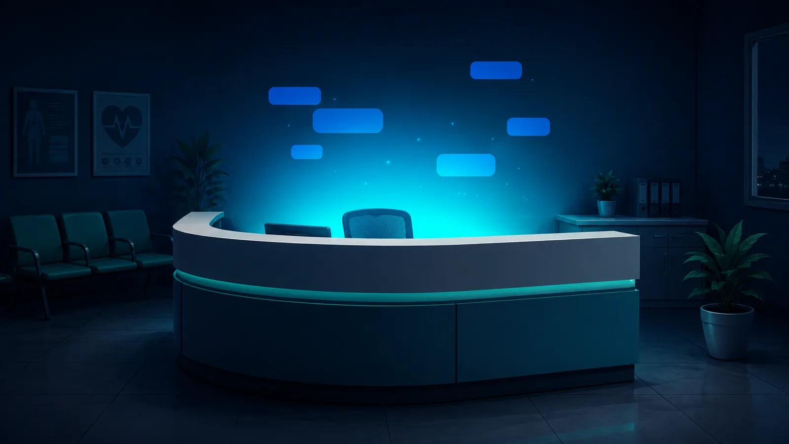 Illustration: several incoming call lines converging into one glowing point and continuing as booked slots.